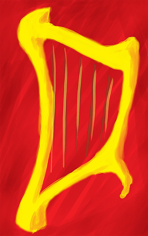 Symbol of golden harp on a scarlet field